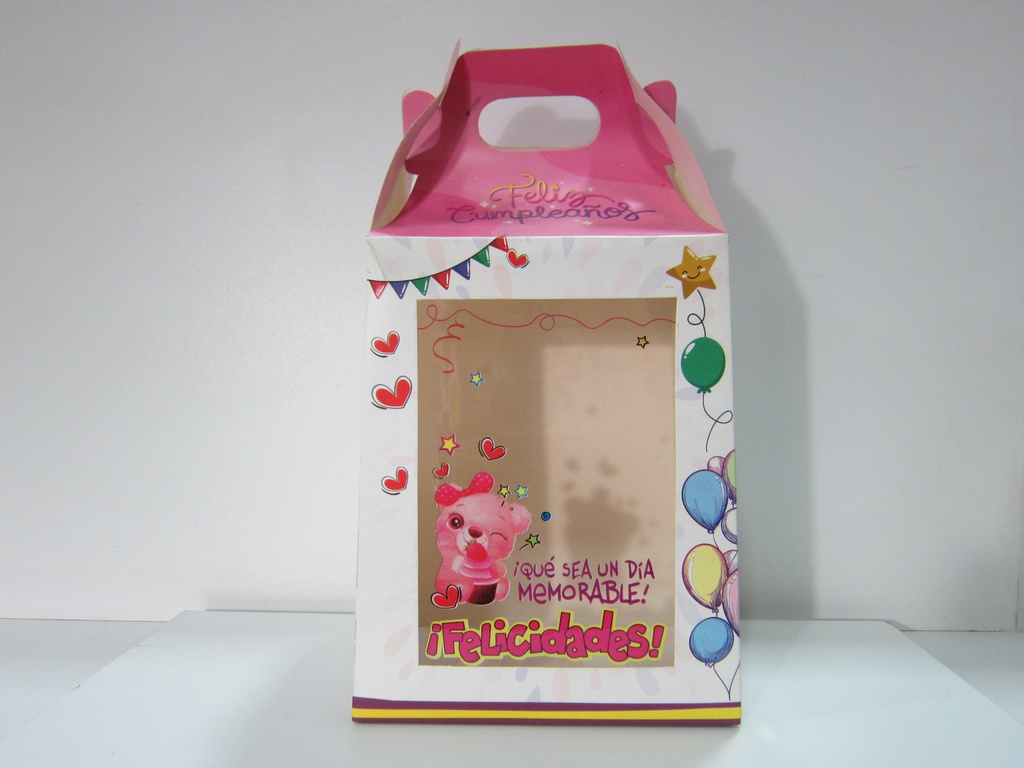 Caja cartera blanco y rosado feliz cumpleaños intermedio transparente  35x18