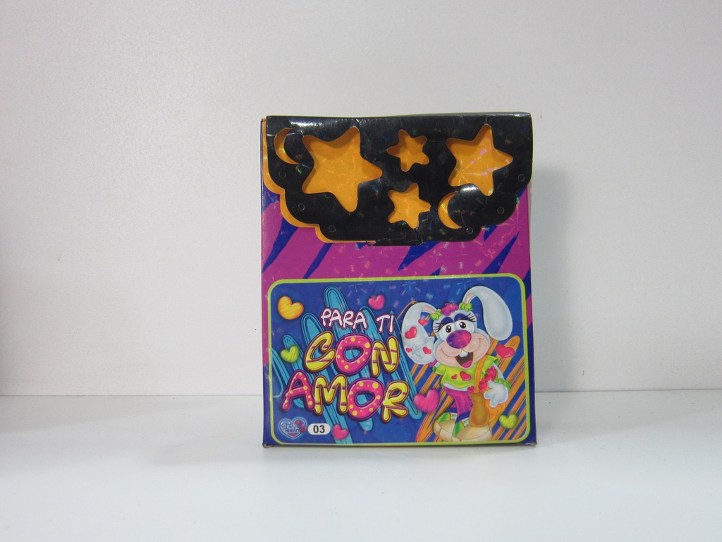 Caja cartera morado y azul con frase de cariño  15x12