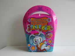 [PIV-0525] Caja cartera  rosado y celeste feliz dia resaltados con elefante y clip 24x17