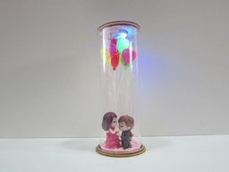 [PIV-0762] Cúpula cilindrica pareja y globos con luz tapa de madera 